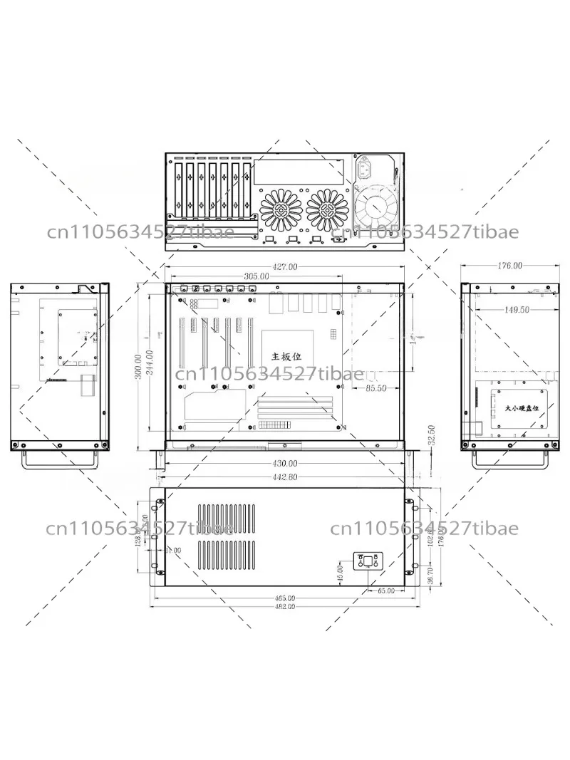 4U Industrial Control Chassis 300mm Server Case with Dual Hard Drive Bays, ATX Power Supply, Thick Steel Matte Finish