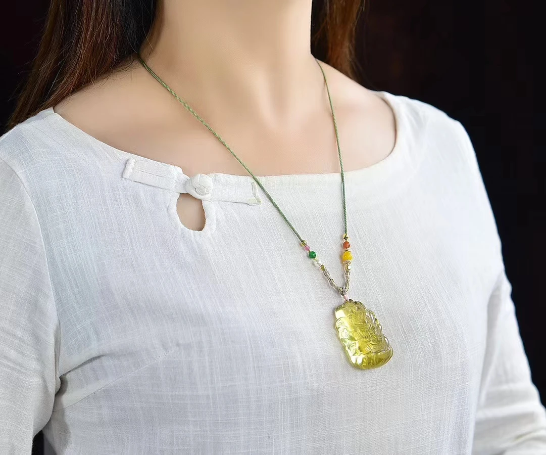 Genuine Natural Yellow Citrine Quartz Fox Carved Pendant 44.6*29.6*16mm Women Men Jewelry Citrine Wealthy Necklace AAAAA