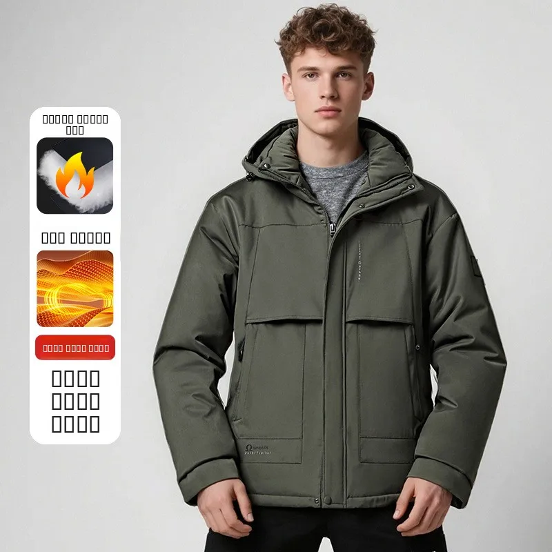 

Men's Winter Thiened Hooded Jaet Pure Color Warm Windproof Faionable 3D New Arrival 2025 Cross-Border Clothing
