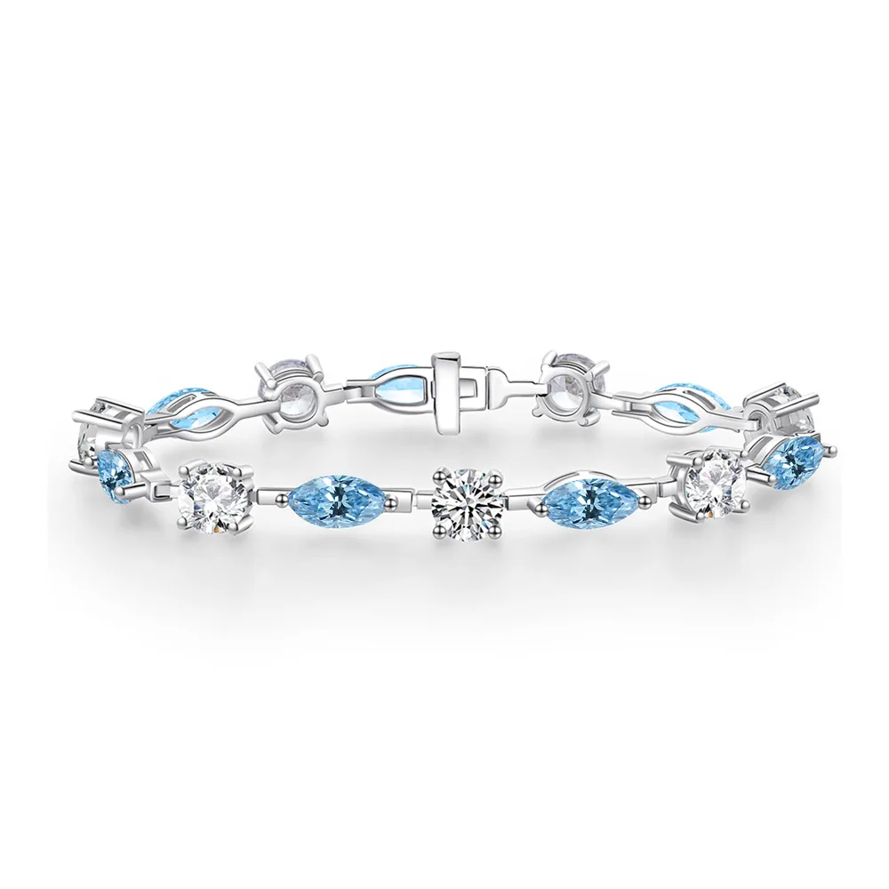 

SPJ High Quality S925 Sterling Silver Bracelet Jewelry Marquise Cut Cubic Zirconia Blue Stone Diamond Tennis Bracelets Women