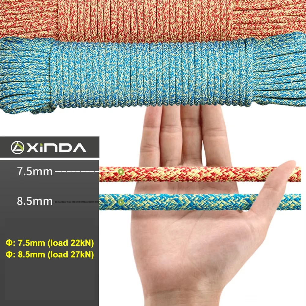 5M-Φ: 10.5-7.5mm/8.5mm, Multi Functional Auxiliary Rope 22/27kn, Wear-Resistant Ultra Static Kevlar Climbing Exploration, P809