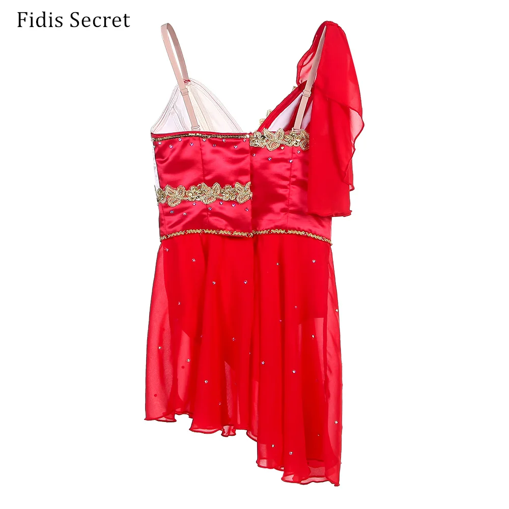 여성 전문 로맨틱 발레 튜튜 아이보리 탑 보디스 소프트 레드 쉬폰 스커트 발레리나 무대 경연 댄스 의상