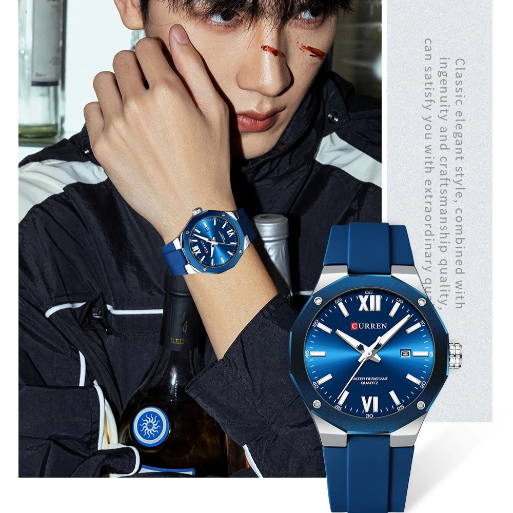 

Curren 8465 Silicone Quartz Men's Watch Fashion Simple Luminous Waterproof Calendar Watches for Men Relogios Masculino Hombre