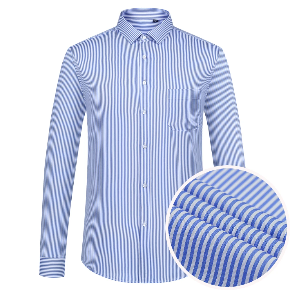 

Men's Long Sleeve Striped Dress Shirts, Regular Fit Comfy Cotton Blend Business Office Casual Button-up Shirts with Front Pocket