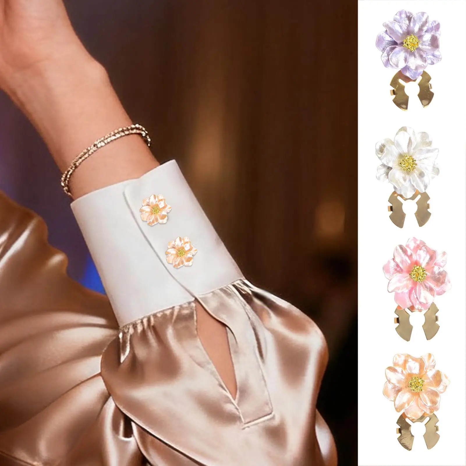 Women Gold Button Covers Flower Design Button Jewelry&Cufflinks DIY Embellishment For Blouse Jeans Wedding Dress, Sewing Supples