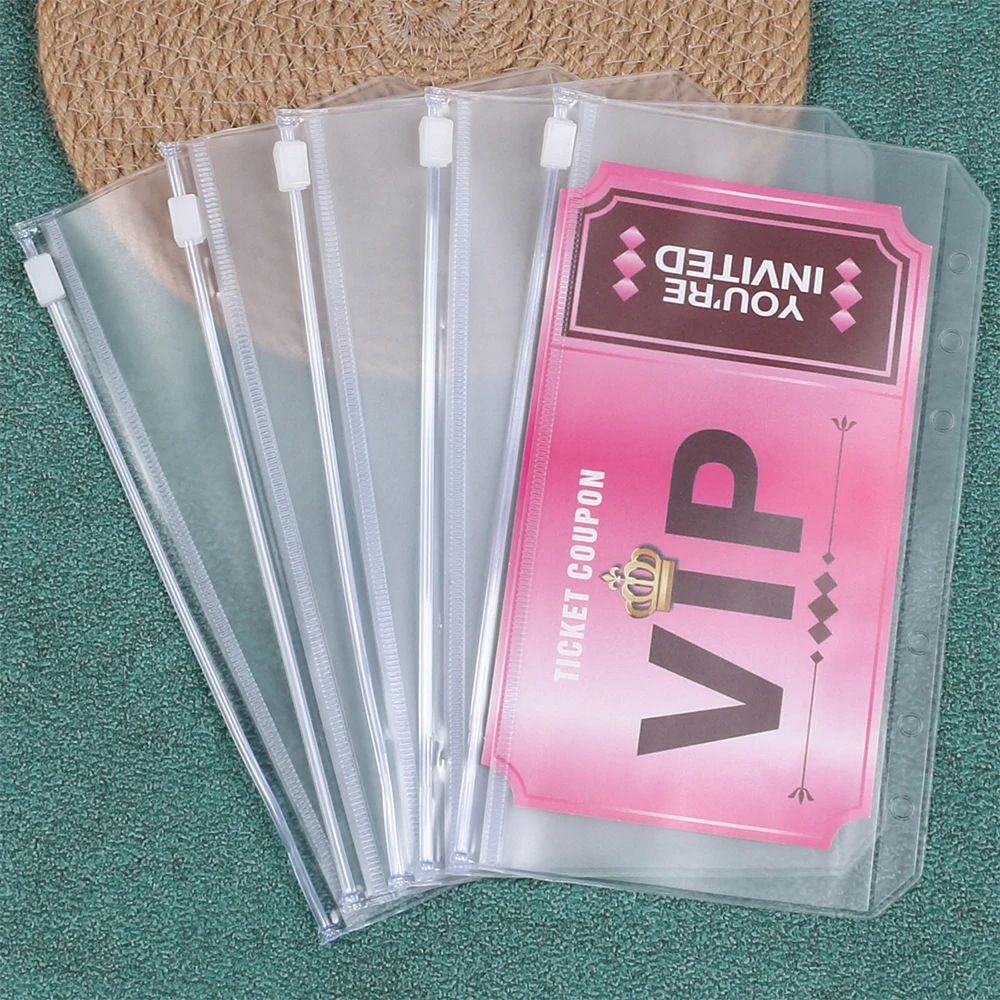 6/10Pcs A6 Binder Pockets with Zippers Clear Binder Inserts 6-Ring Budget Cash Envelopes for Student School Office Supplies