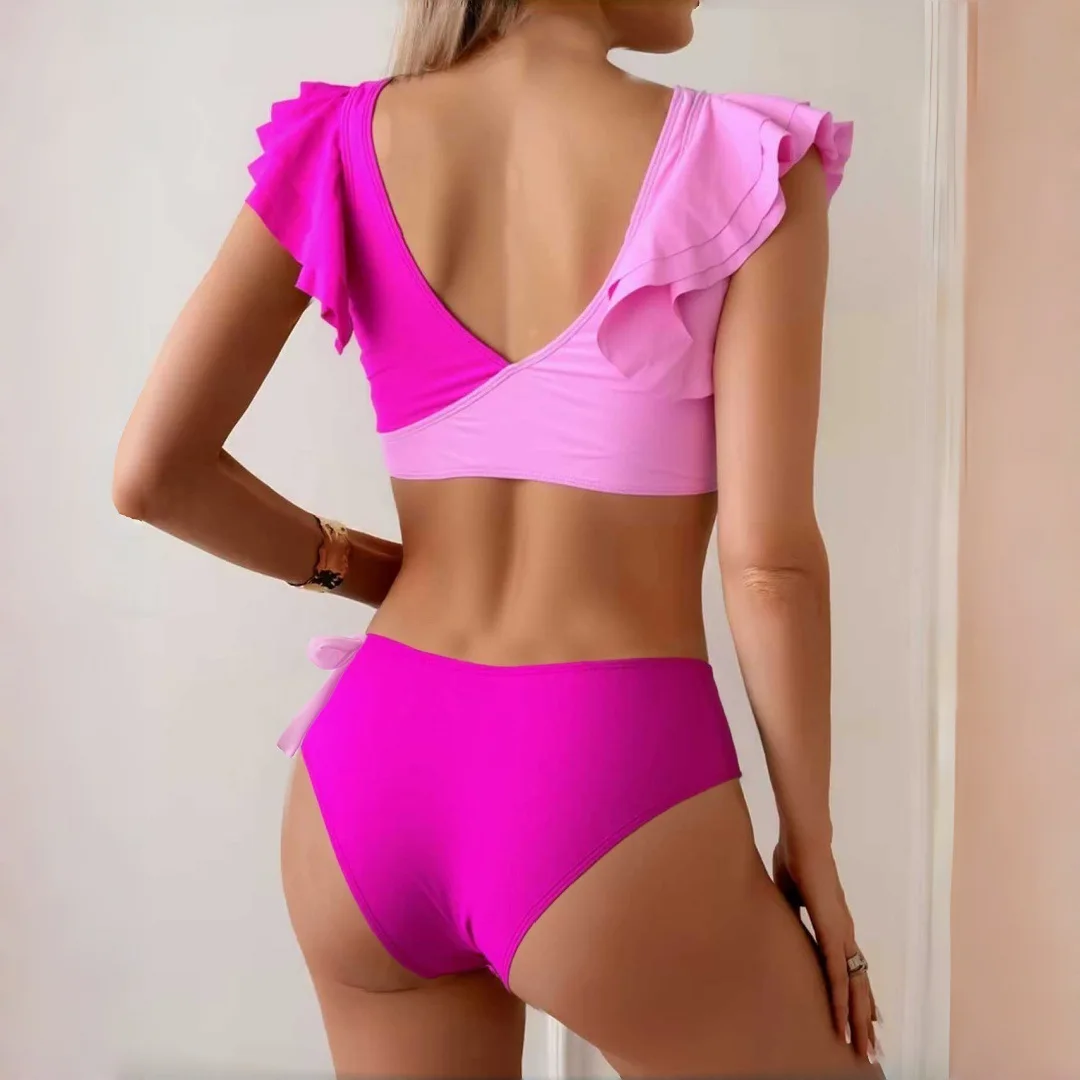 2026 Ruffle High Waisted Bikini Set Women Two Piece Swimsuit Push Up Tummy Control Swimwear Hot Spring Beach Vacation Summer Set