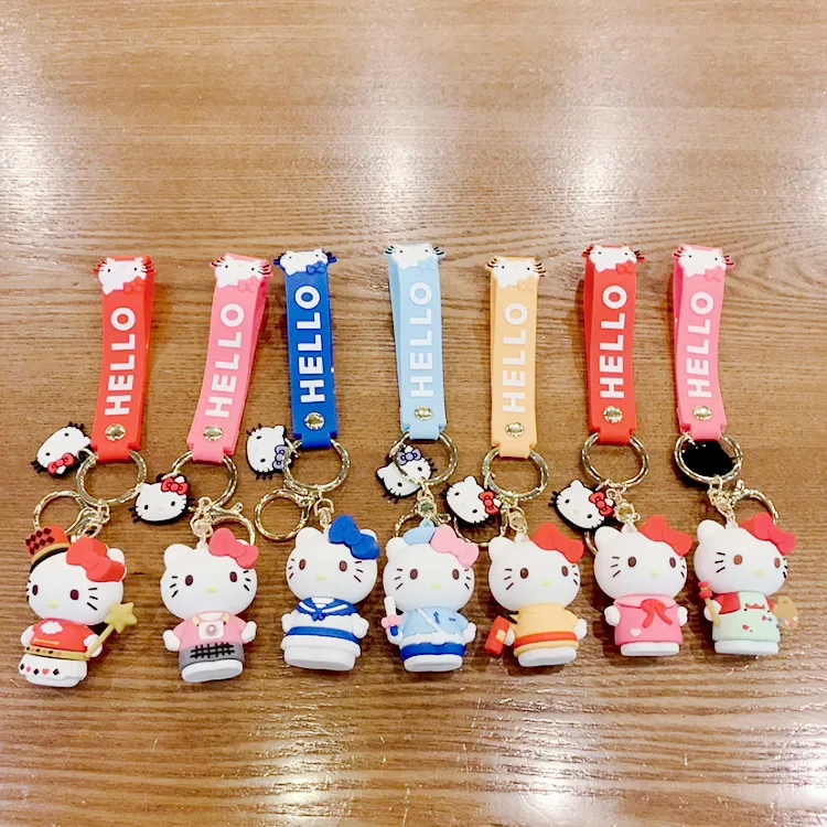 Silicone Doll Cat Keychain Cute Cartoon Drip Glue Key Ring Car Bag Pendant Key Chains Hello Kitty Anime Cute Women Kids