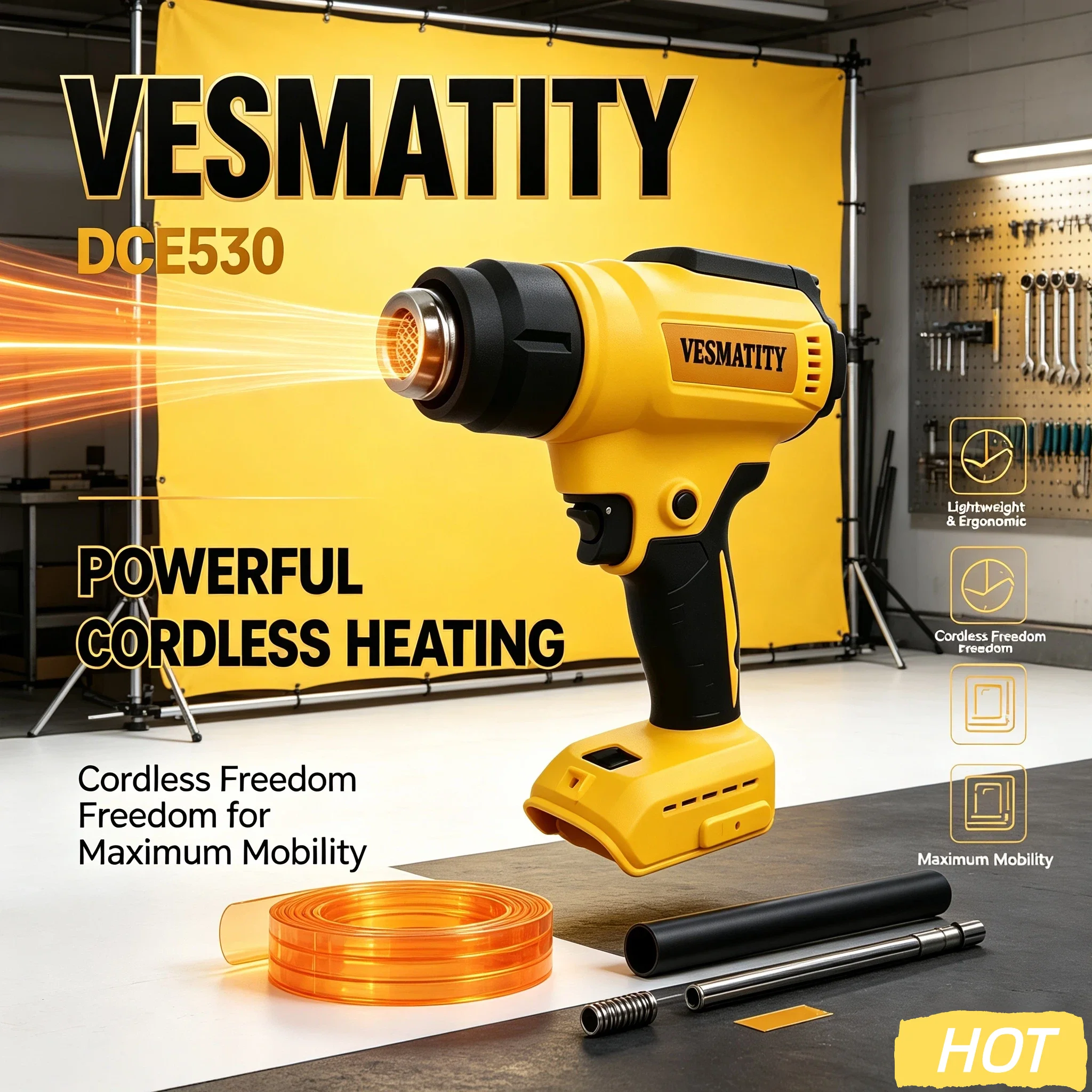 Vesmatity DCE530 300W Cordless Heat Gun High Power Thermal Blower for Welding Shrink Wrapping Tool 18V Battery Pro Max