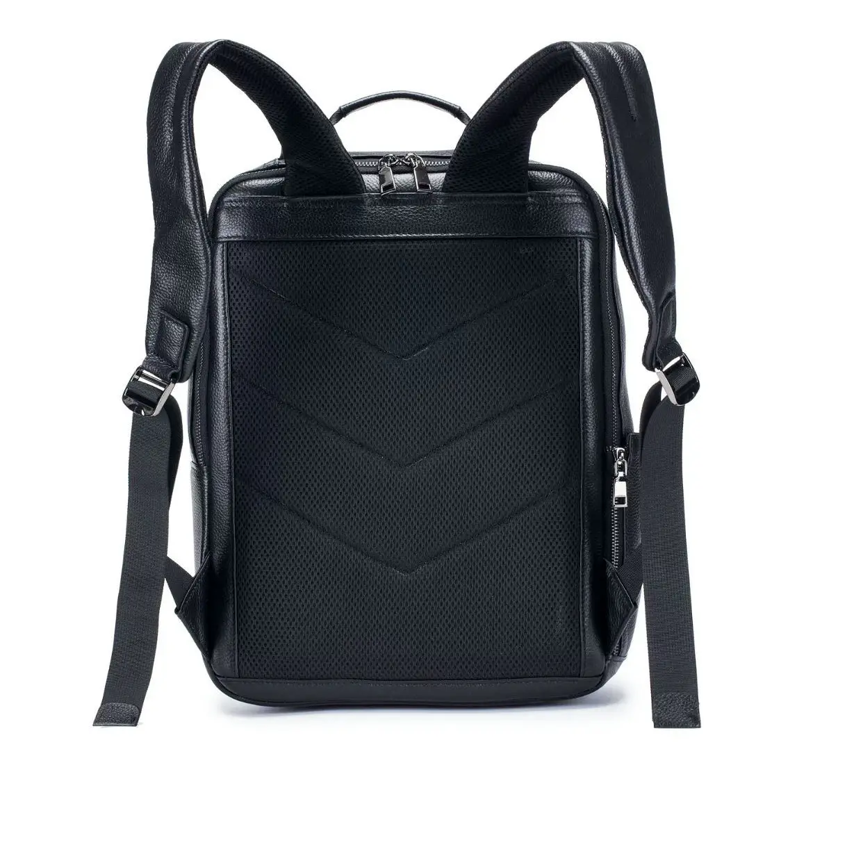 Black Genuine Leather Backpack Man Cow Leather Laptop Backpack Multi-pocket Daypack for Work or Travel Use