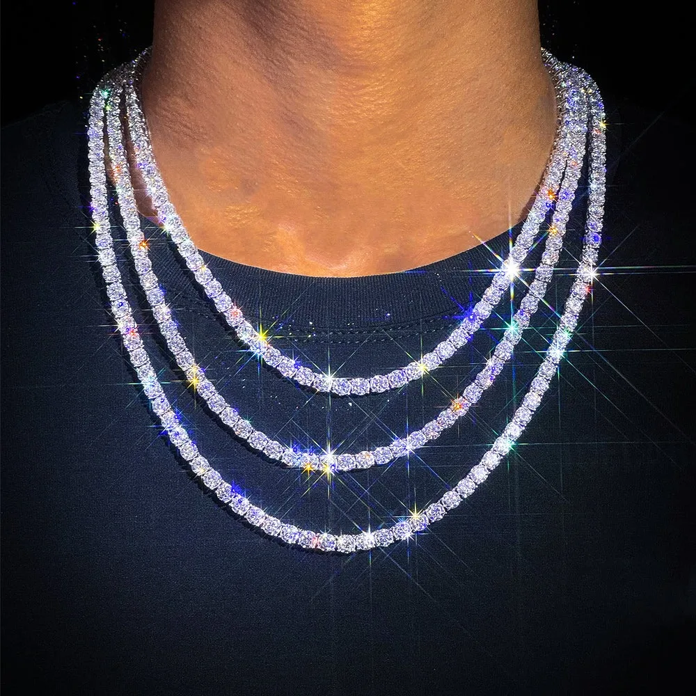 

5 мм муассанитовая теннисная цепочка из чистого серебра, ожерелье, высококачественный аксессуар, сертифицированный GRA для мужчин и женщин, ювелирные изделия в стиле хип-хоп, подарок