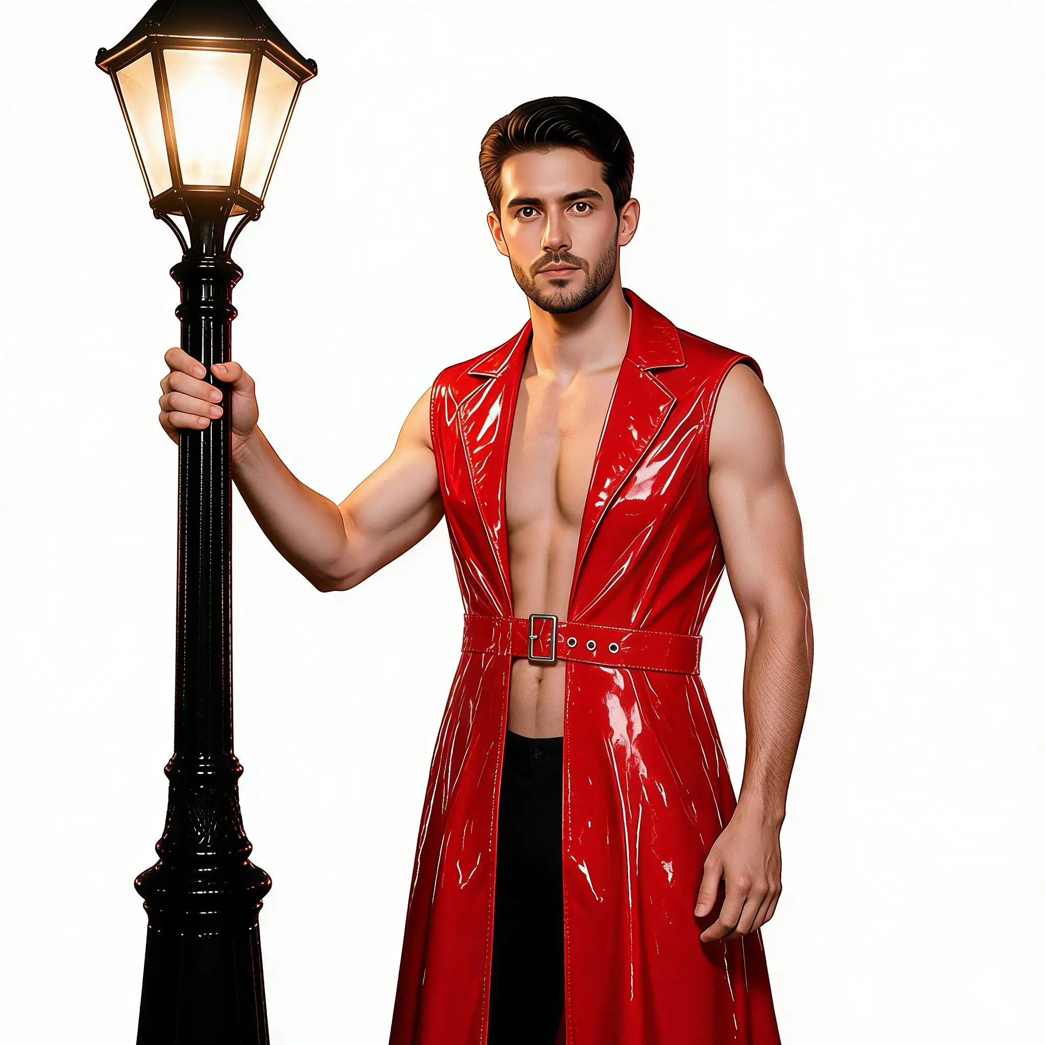 Men Glossy PU Punk Long Trench Coat Sleeveless Open Front Buckle Waist Blazer for Party Cool Motorcycle Outerwear Leather Jacket