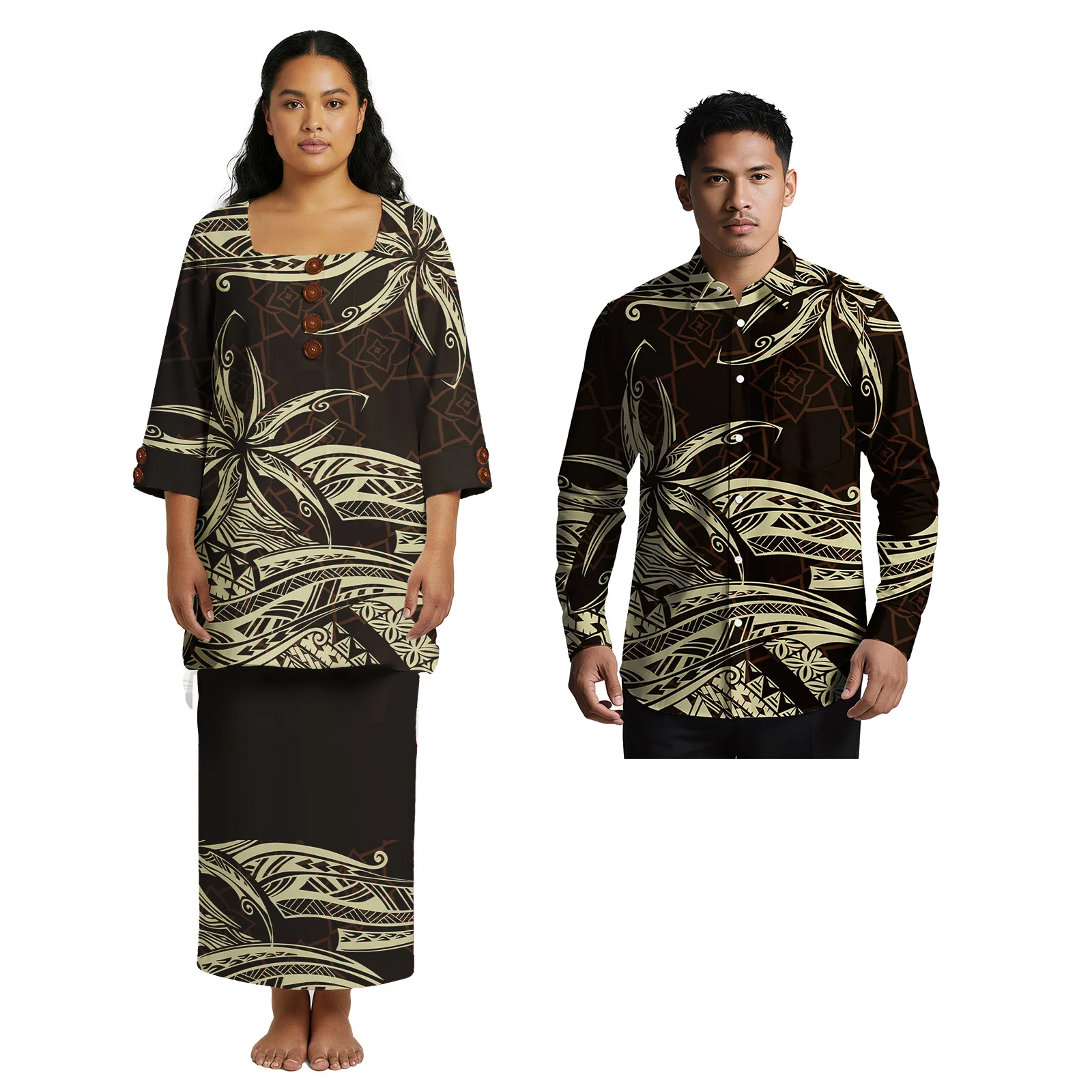 2026 جديد شعار مخصص الحلو عشاق الملابس هاواي ألوها قميص ساموا المرأة بوليتاسي فستان بولينيزيا القبلية تصميم زوجين مجموعة