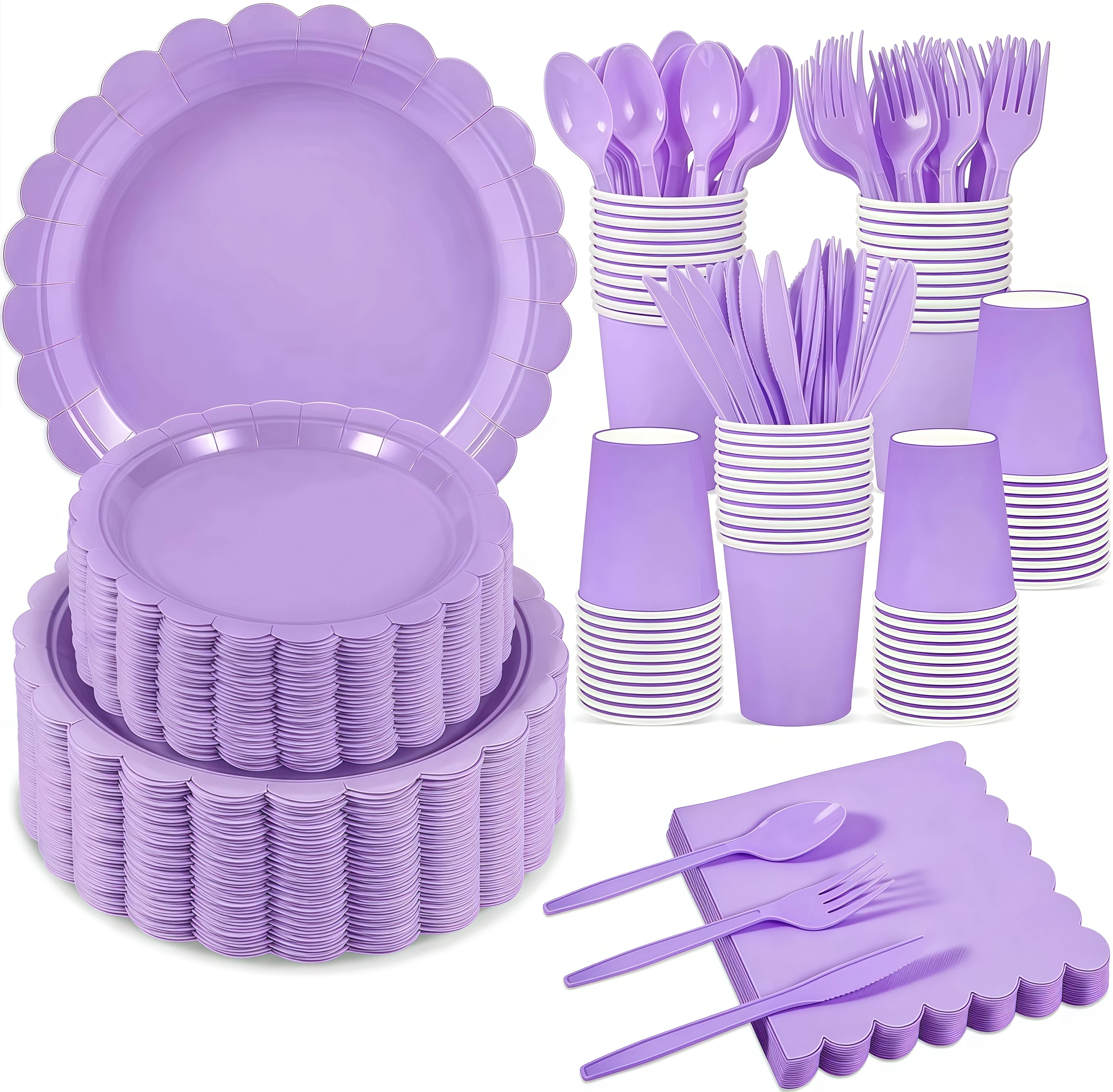 Solid Color Disposable Tableware Set Party Supplies Pink Purple Blue Paper Plate Cup Napkin Wedding Birthday Party Decoration