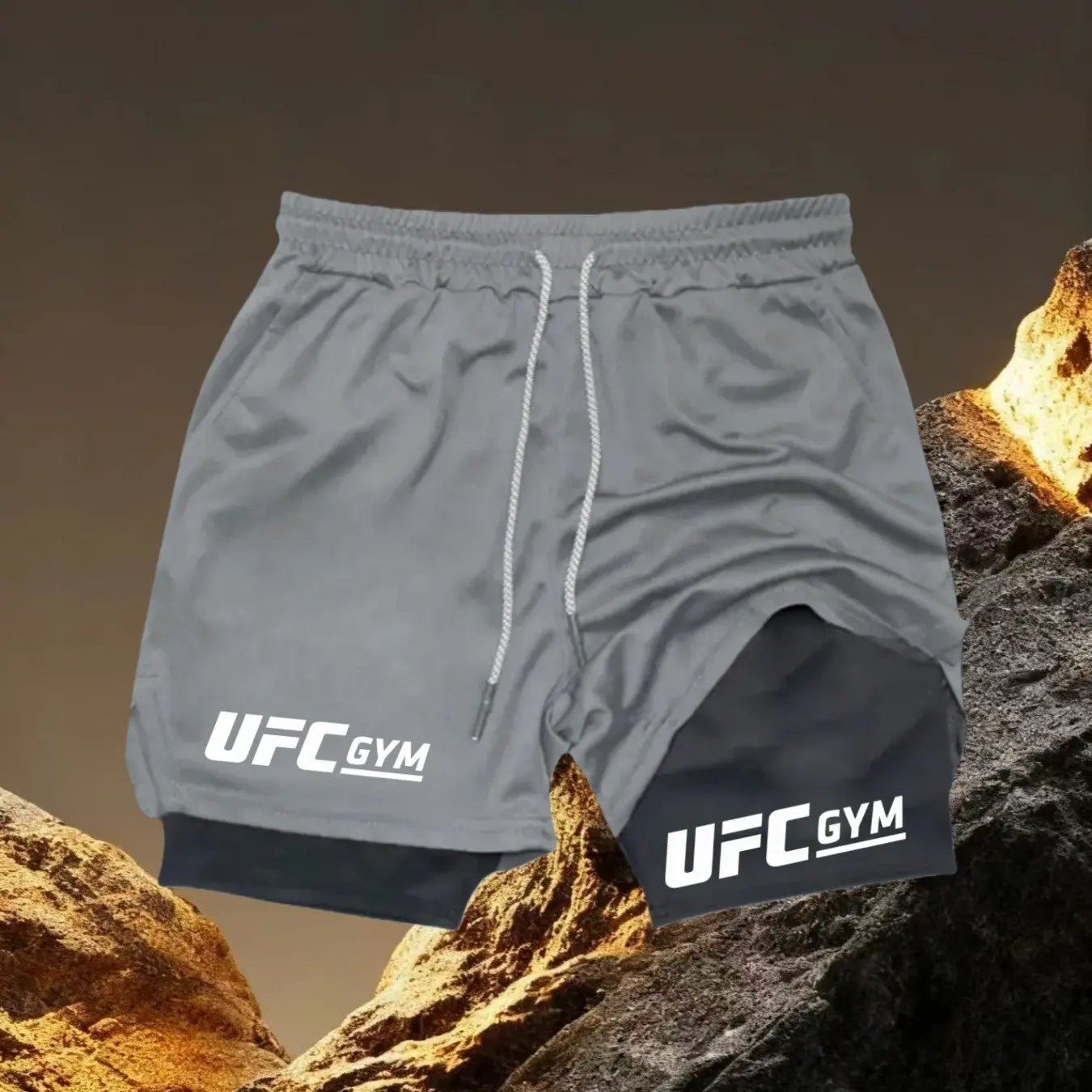 

Мужские шорты для бега 2-в-1 с карманами, для тренировок в зале, фитнеса, летние, быстросохнущие, эластичные