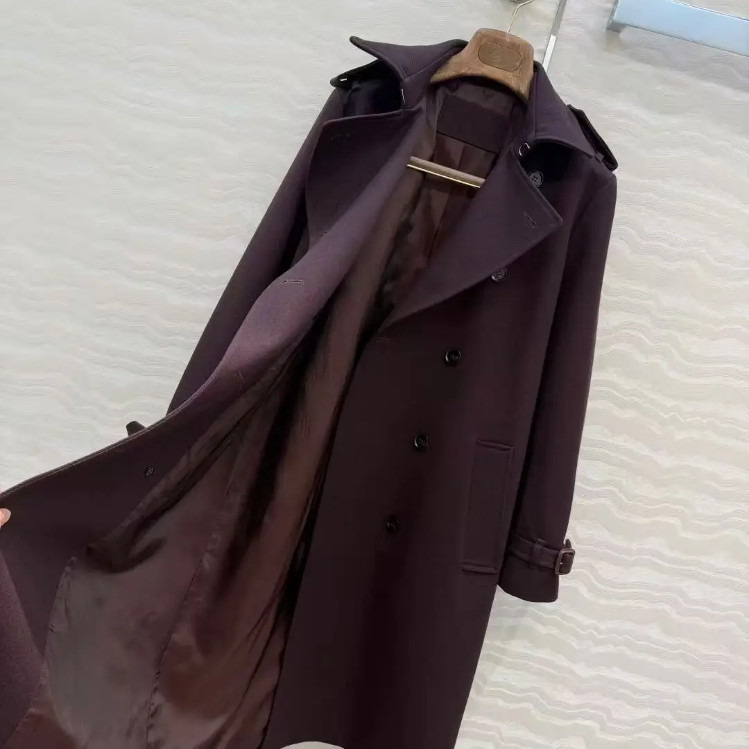 Giacca invernale da donna giacca a vento con cintura antivento e colletto piatto in tessuto di lana diagonale grossolana filata fine