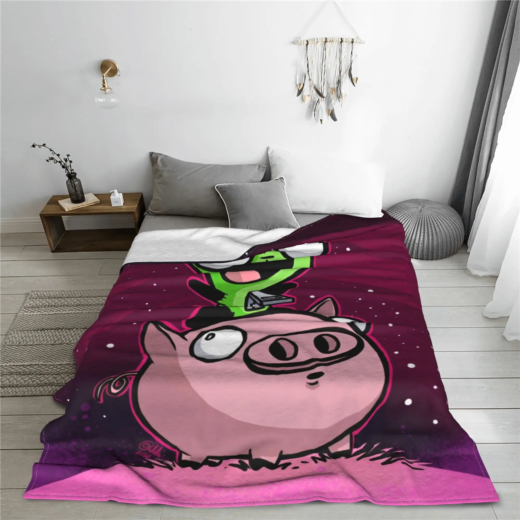 Invader Zim Gir Dib Robot Blankets Flannel Decoration  Multi-function Super Soft Throw Blanket for Home Bedroom Plush Thin Quilt