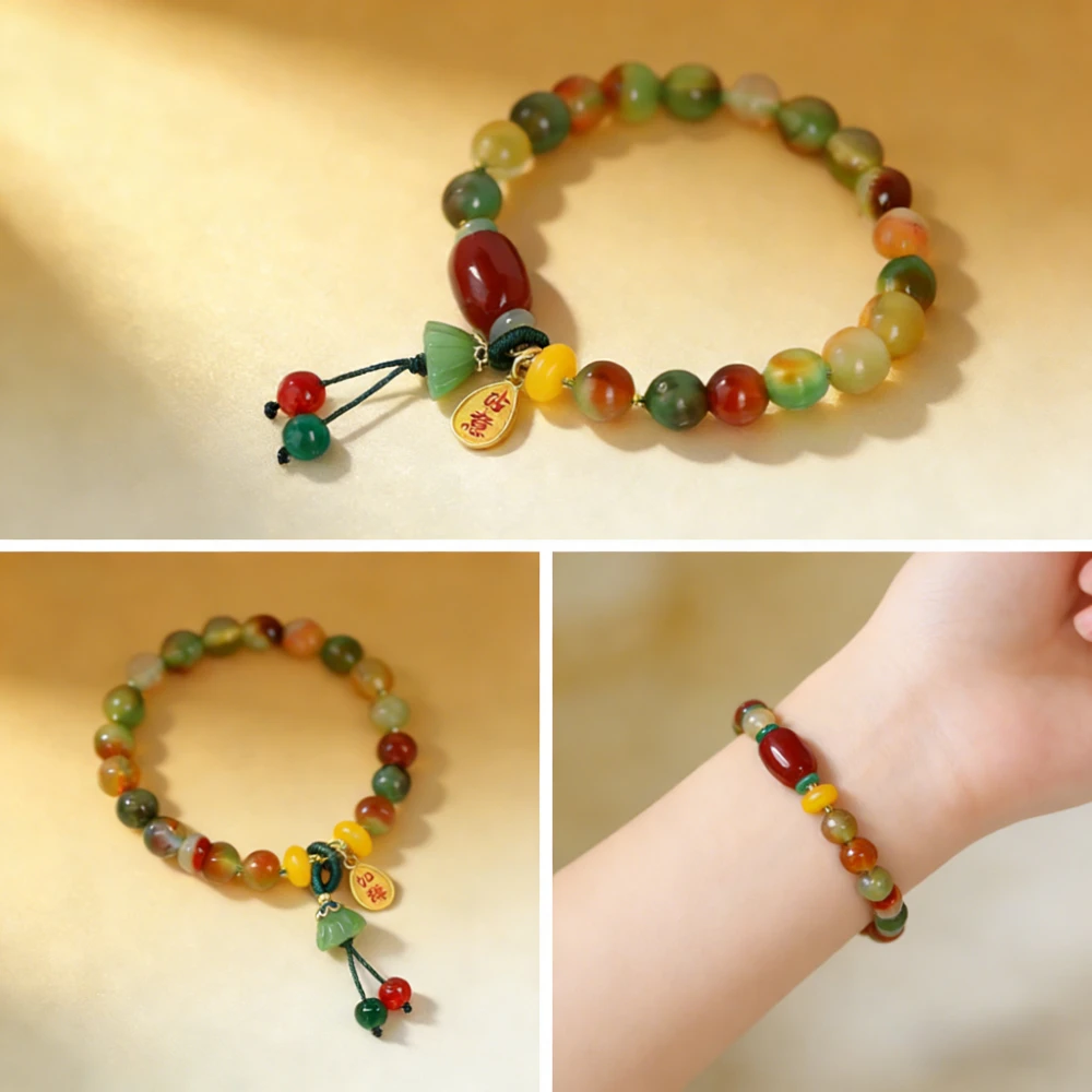Buntes Perlenarmband für Frauen Vintage Naturstein Ethnisch Handgefertigte Kette Neuer Chinesischer Stil Handseil-Armband Schmuck Geschenk