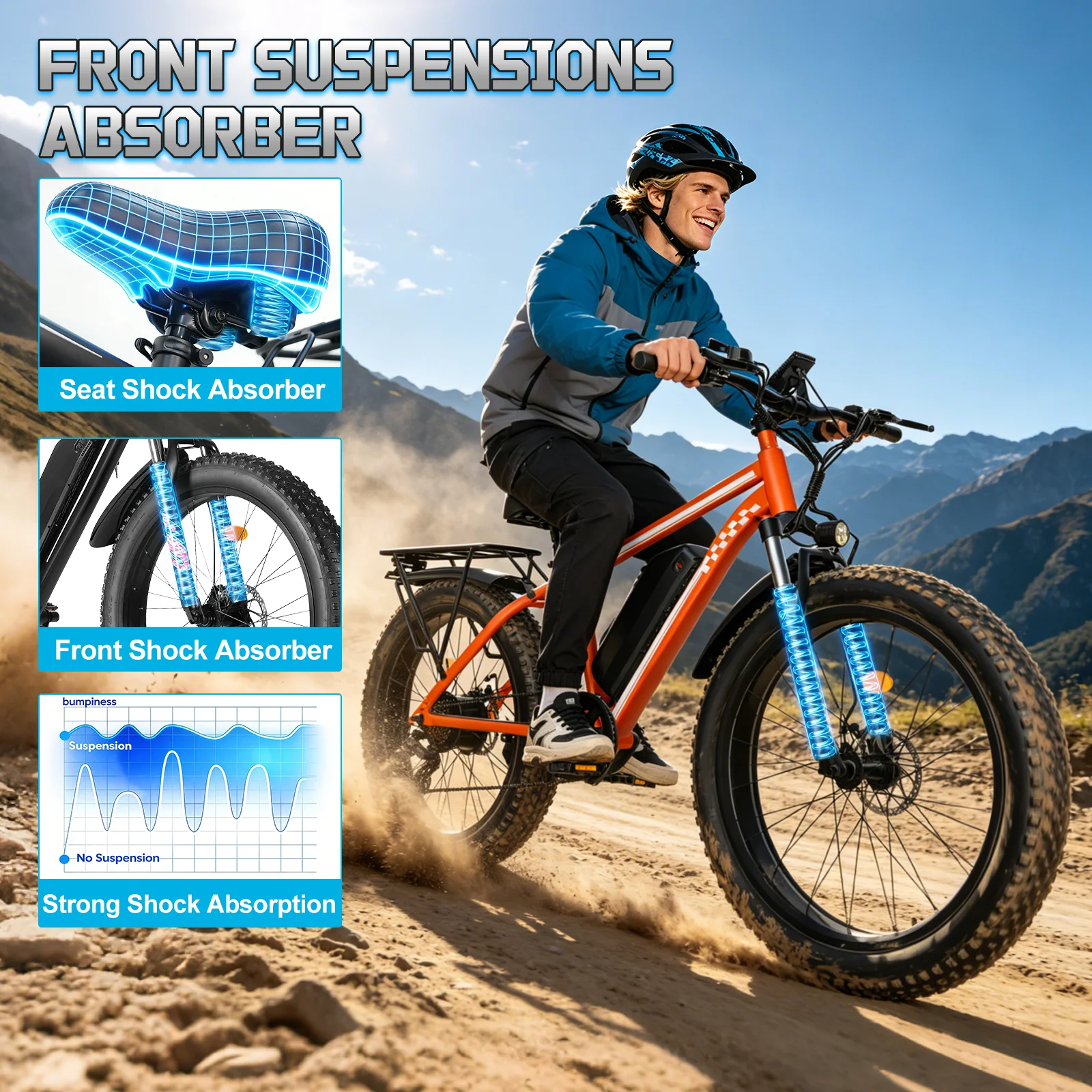 OBX Electric Bike for Adults 1500W 48V 15AH 26'' Fat Tire Mountain Electric Bicycle 32mph Max 7 Speed Gears Ebike Orange