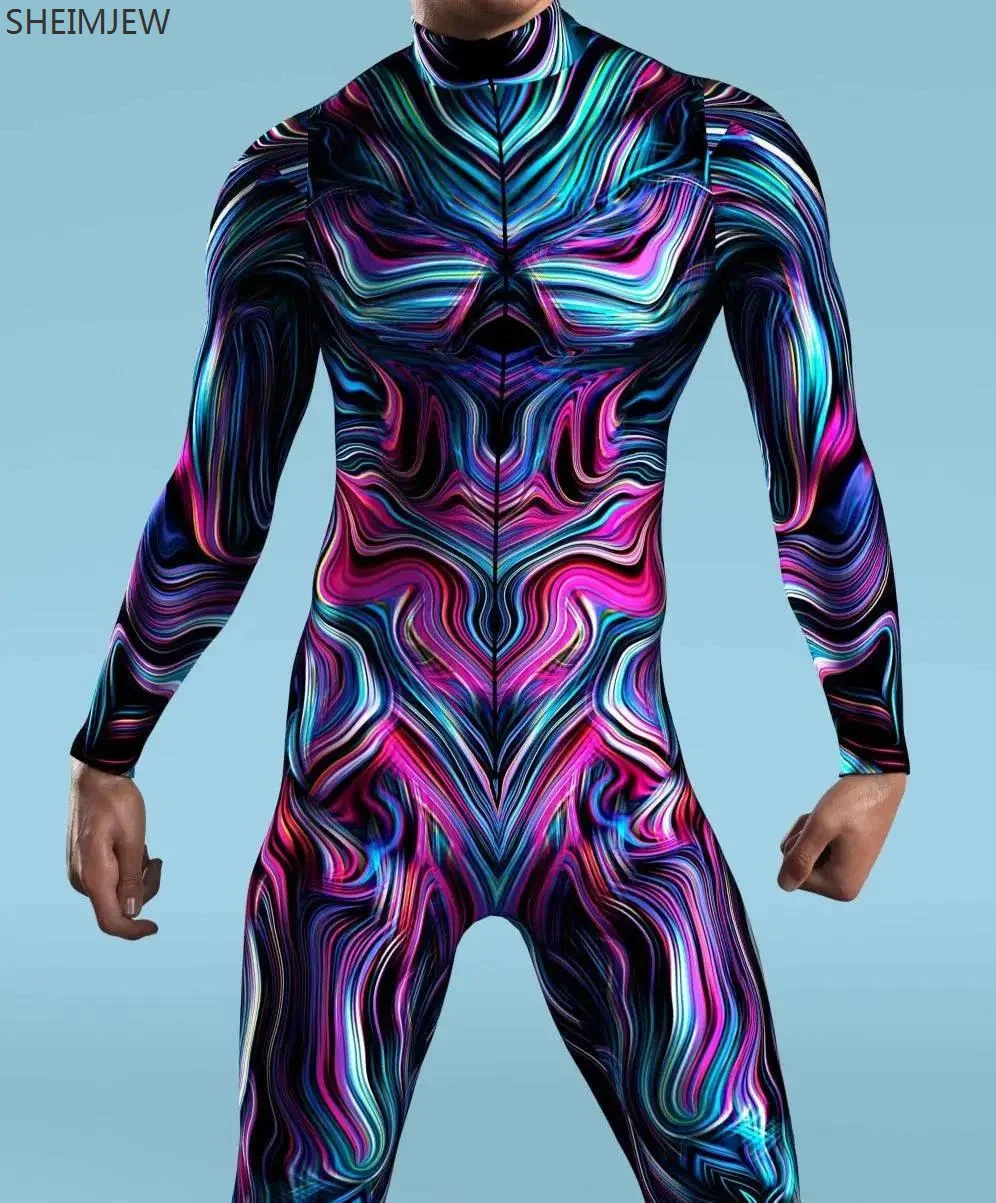 Cyberpunk Cosplay Jumpsuit Colorful Mechanical Bodysuit Carnival Catsuit Halloween Party Men Showing Zentai Suit Cycling Outfits