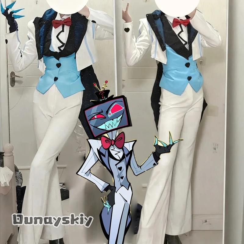 

Yumekiri@Новый аниме Hazzbin2 Косплей Отель VOX Косплей Костюм Белый Костюм Топ Брюки Шляпа Комплект Для Женщин Взрослых Одеваются Хэллоуин