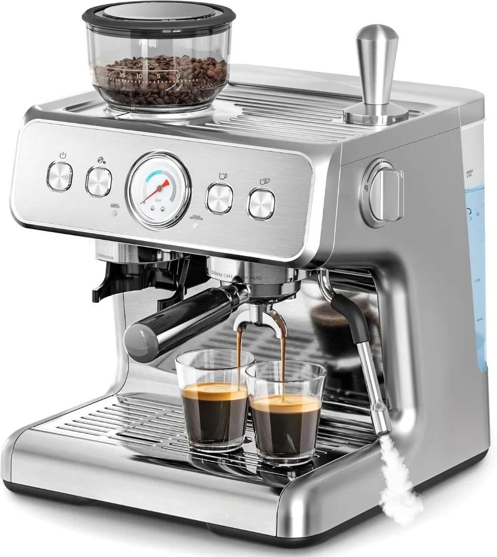 Kismile Espresso Machines with Grinder, 20 Bar Professional Espresso Maker with Milk Frother Steam Wand & Removable Water Tank