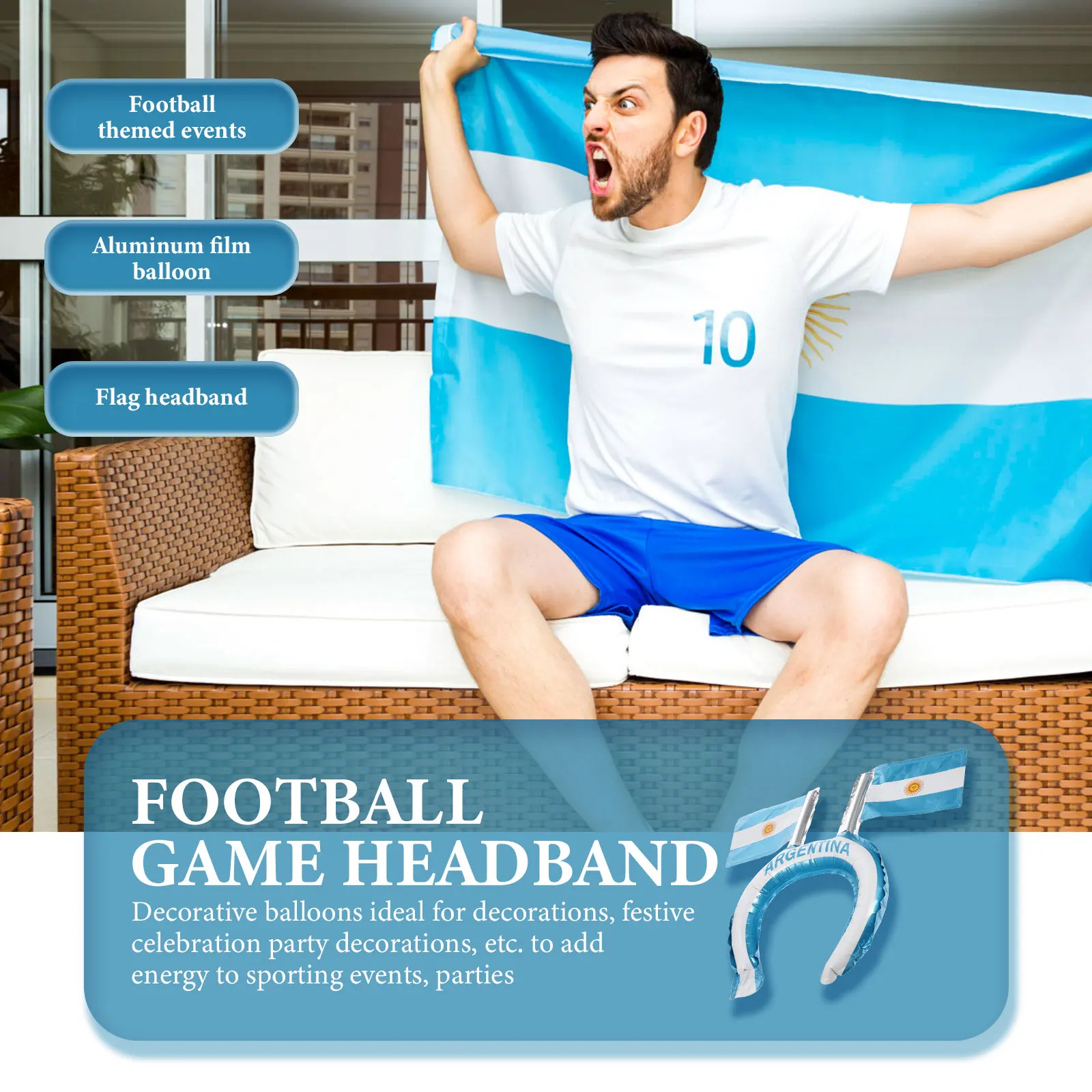 

20pcs Football Themed Headbands Inflatable Flag Design Hairbands For Sports Competition Party Supplies Soccer Game Decoration