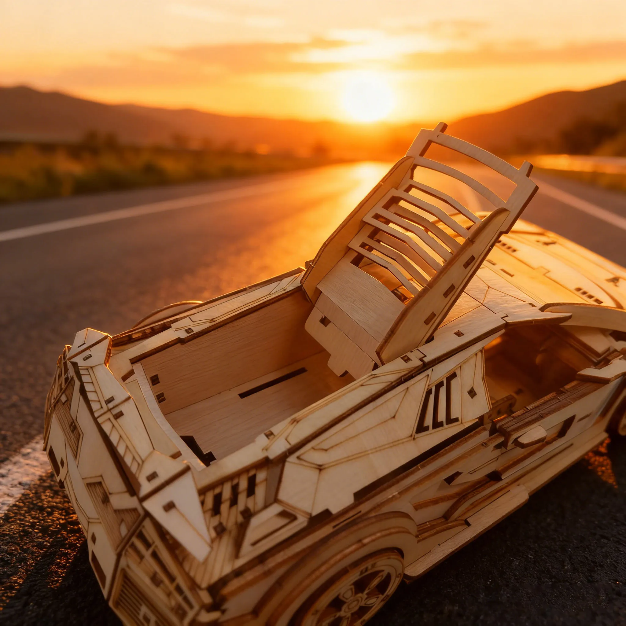 3D Wooden Puzzle Sports Car DIY Puzzle Model Kit Construction Fun Set Wooden Building Blocks Educational Birthday Gift