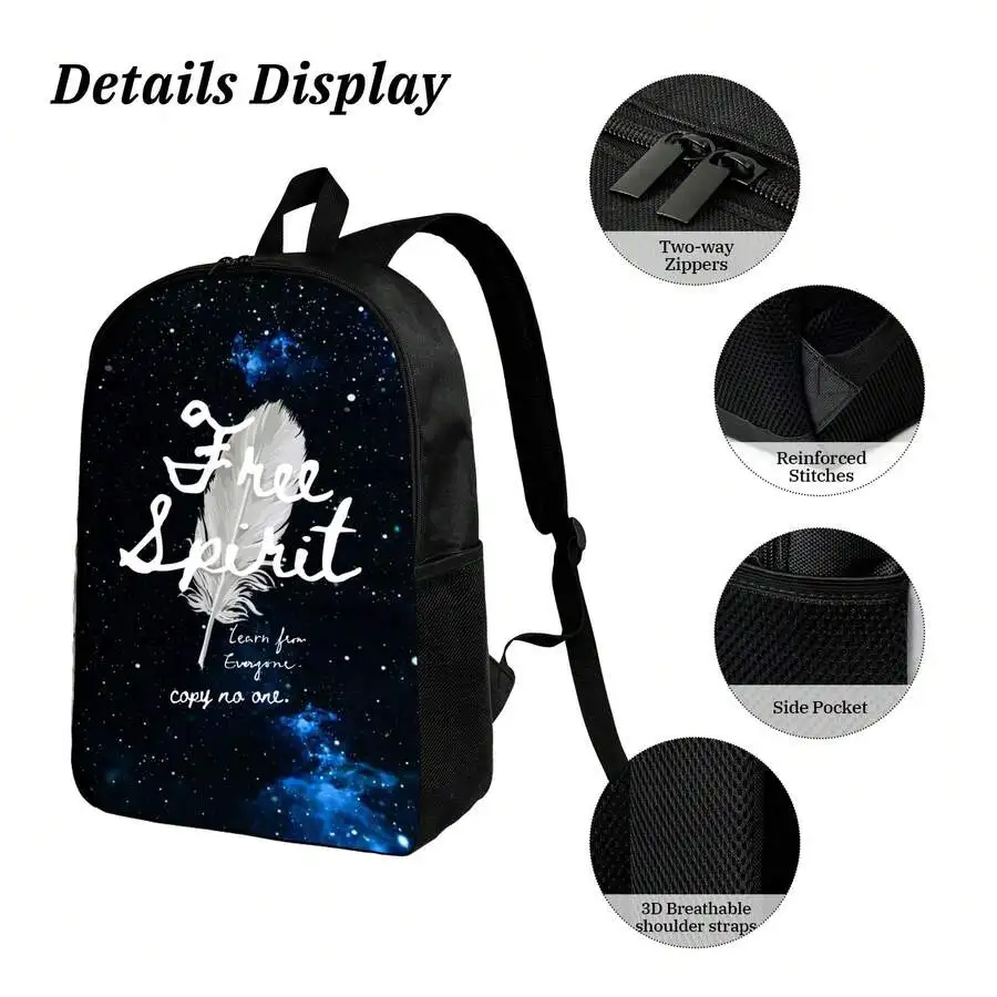 

Free Spirit Galaxy Print Backpack With Feather Design For Adults