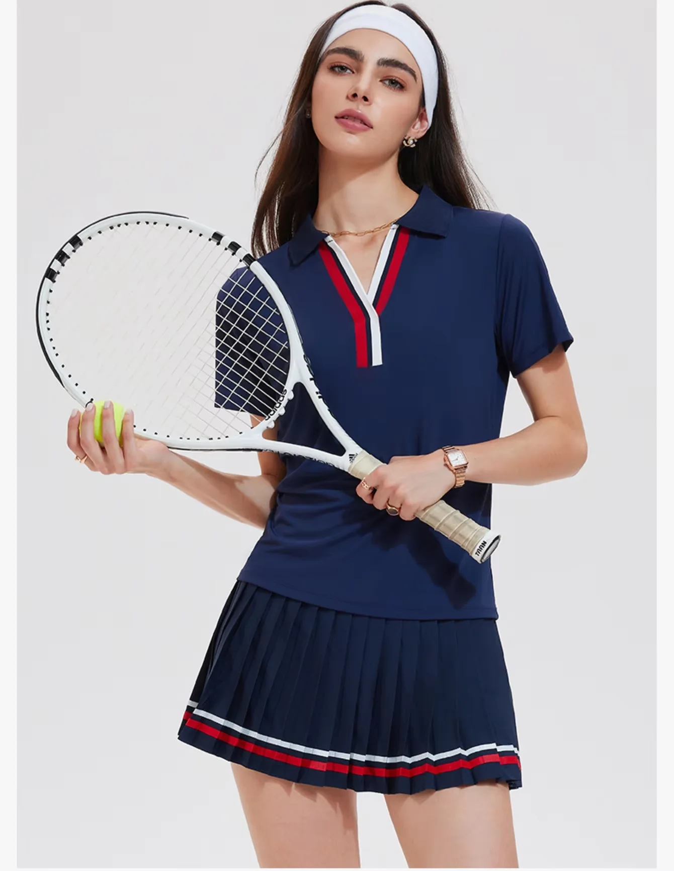 Women's Two-Piece Tennis Sports Suit, Polo Collar Short-Sleeved Top and Pleated Skirt Set, Acrylic Spandex Quick-Dry Golf Sportswear, Fitness Sports Set