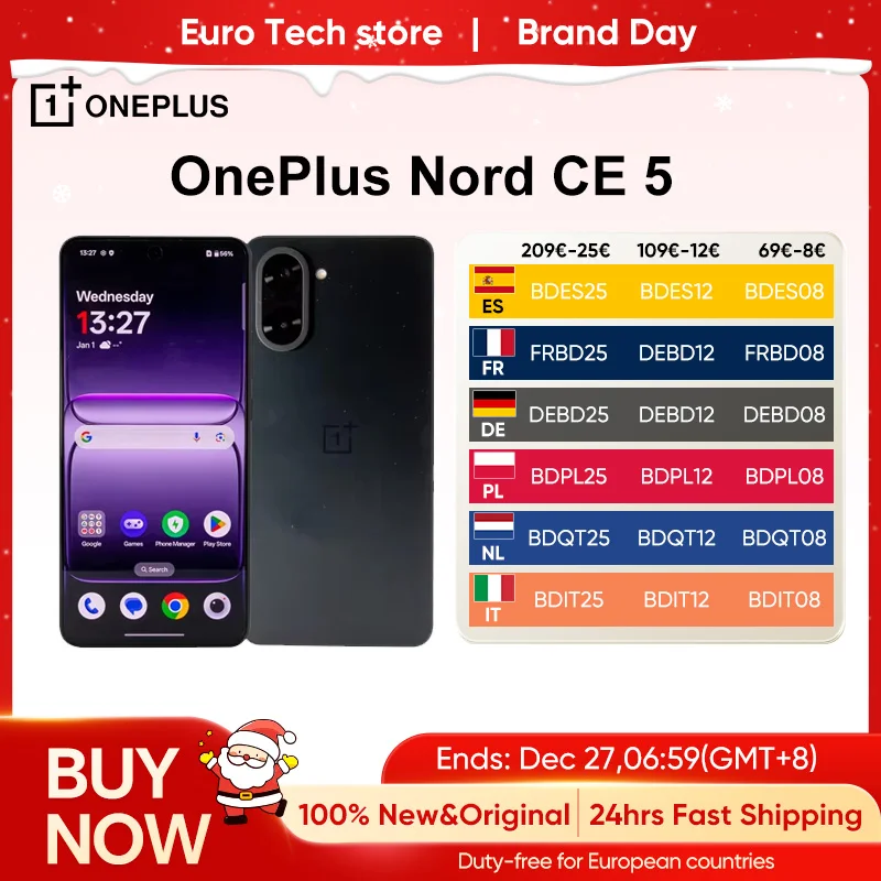OnePlus Nord CE 5 5G Smartphone MediaTek Dimensity 8350 Apex 6.77" Écran AMOLED 5200mAh 80W SUPERVOOC 50MP Caméra Sony OlS