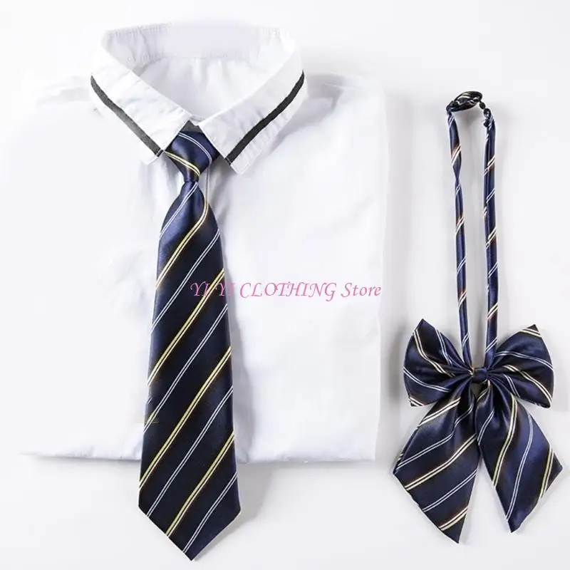 N5KF Kid Striped Tie for School Graduation Boy Neckties Bow Tie for Kid Pre-tied Ties For Boy Pre-tied Neckties Uniform Tie