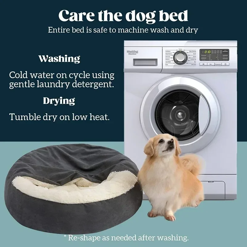 Orthopedic Dog Bed Machine Washable with Hooded Blanket Winter Warm Waterproof Dirt Resistant Cat Puppy House Cuddler dog beds