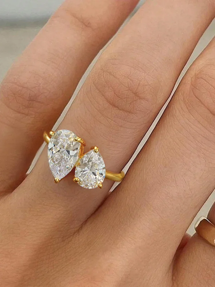 925 Sterling Silver Sparkling Water Drop Interweaving Dazzling Clear Pear Finger Rings For Women Gift Wedding  Fine Jewelry