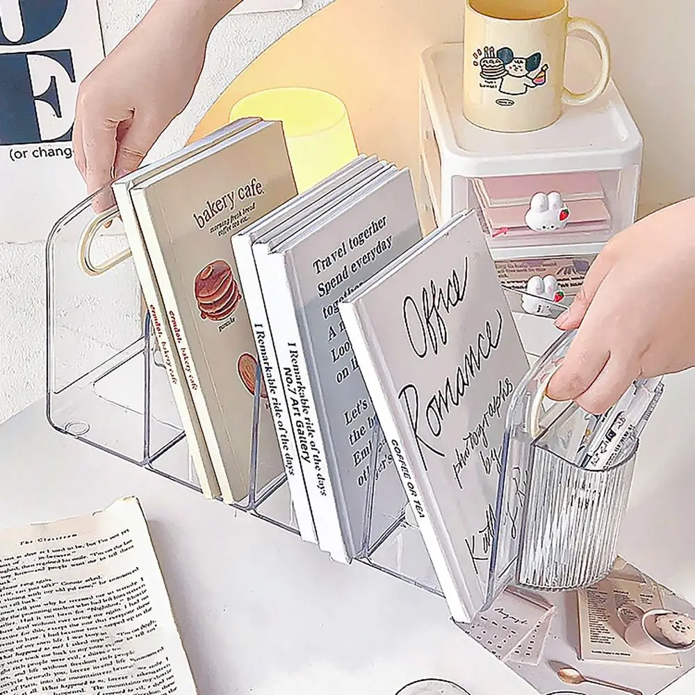 Imagem -04 - Clear Acrylic Desk Organizer com Alça Desktop Sorting Rack Dividido Book Stand Conveniente Estudante