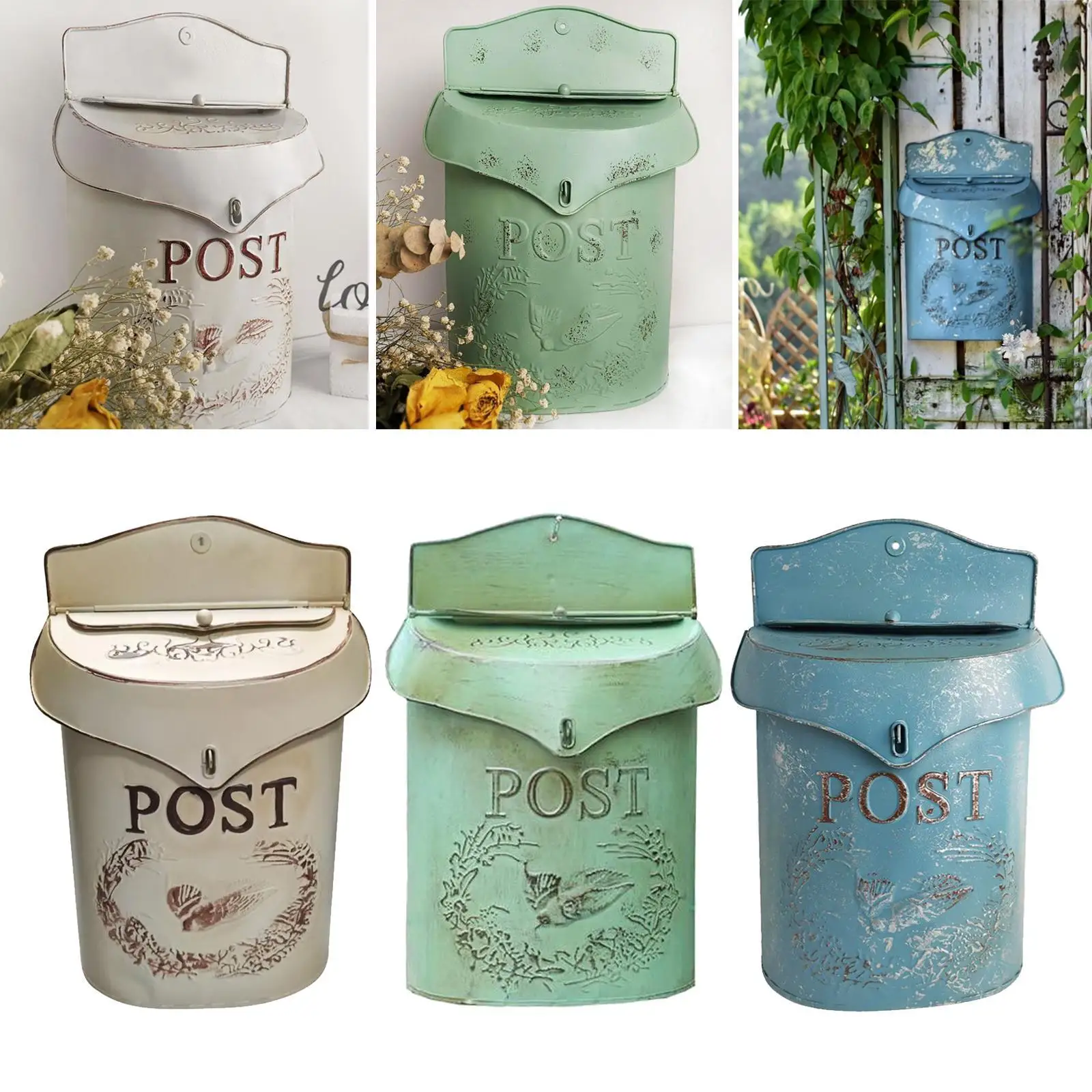 European Wall Mounted Mailbox Metal Post Letter Box House Garden Decor