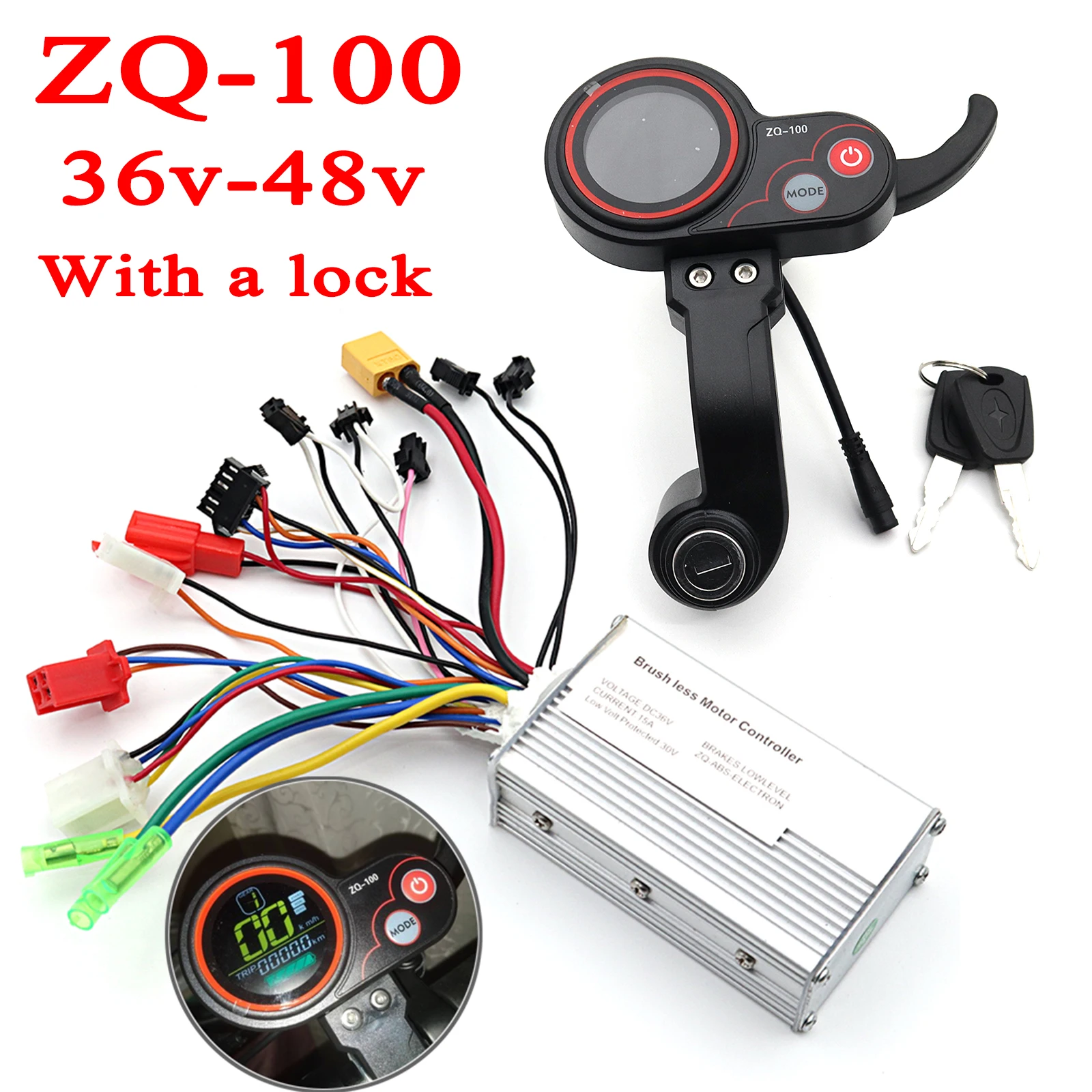 High quality ZQ-100 high and low speed adjustable mileage meter 6-pin display with key for electric scooter accessories