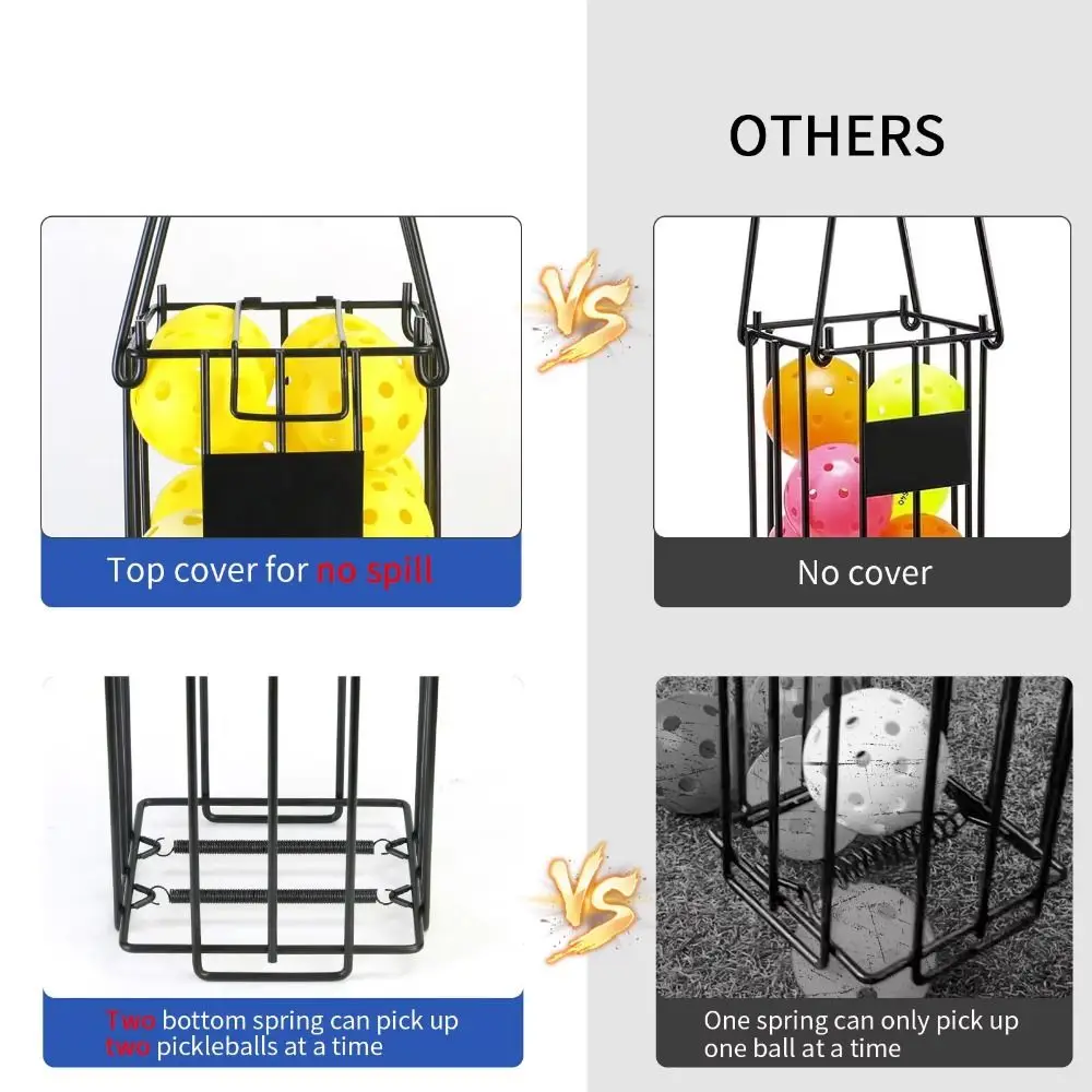 Black Pickleball Picker Upper Large Capacity Press Collector Tennis Balls Collector Portable with Lid Tennis Ball Picker
