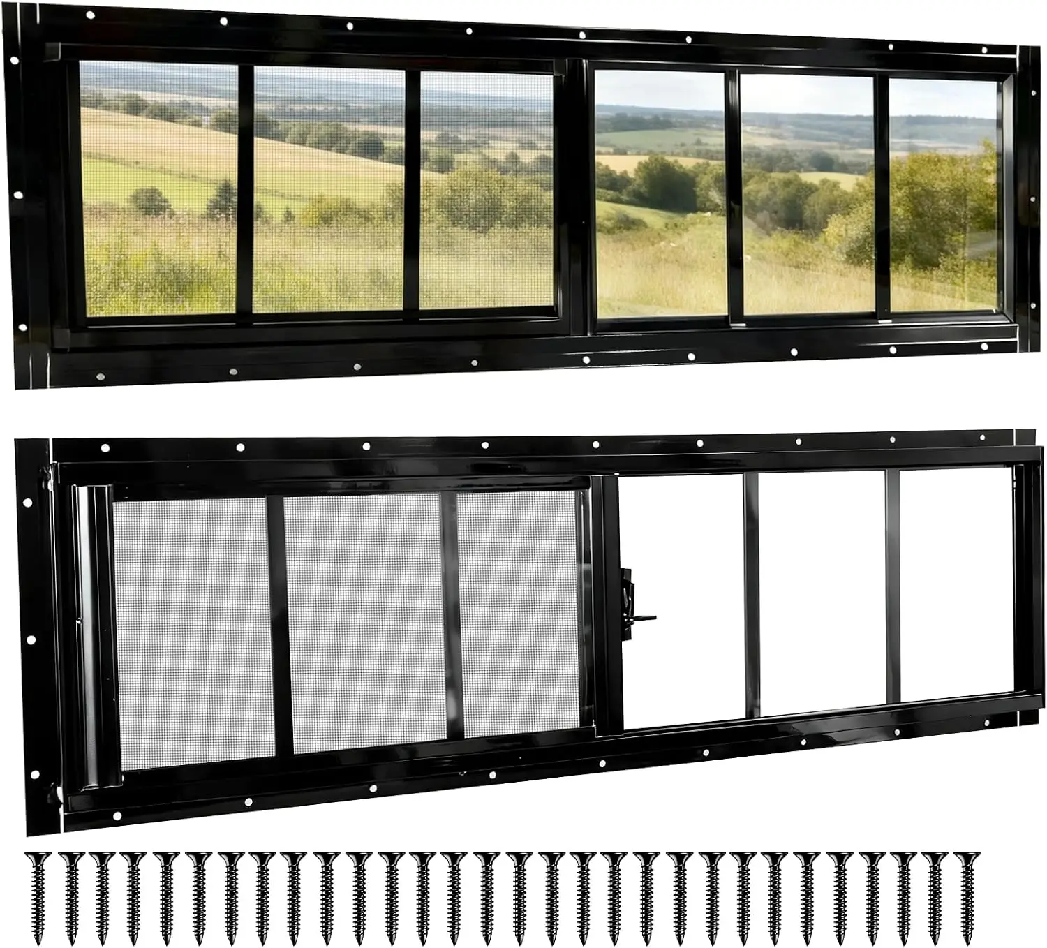 2 Pack Sliding Windows, 10"x30" Shed Windows with Tempered Glass and Removable Fiberglass Screen for Chicken Coop, Shed, Basemen
