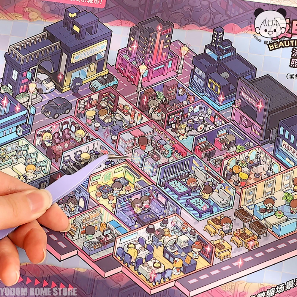 

185-Piece Scenery Scene Oversized Sticker Book Decorative Creative Stickers for Kids' Mini House, Perfect Children's Gift