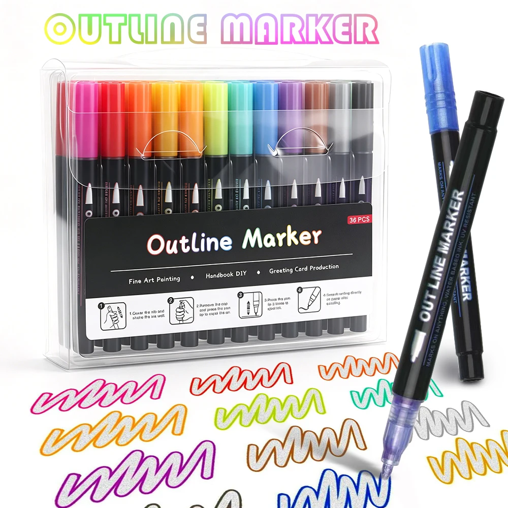 

Набор двусторонних маркеров для контуров (8/12/24/36/48 цветов) для DIY-поделок, граффити, украшения открыток, устойчивые к выцветанию, художественные маркеры-краски для декоративно-прикладного искусства