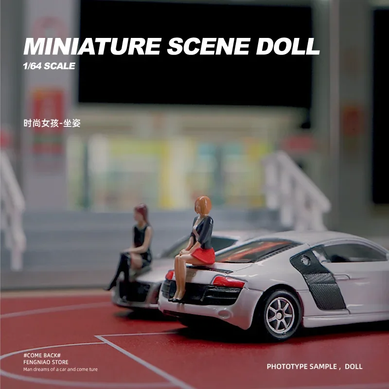 Miniature Model 1:64 Scale Micro Landscape Fashion Uniform Figure Car Show Girl Models Bench Motorcycle Display Street Women Toy