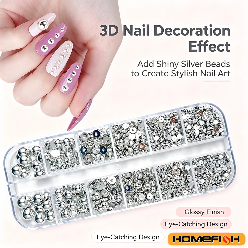1Box Artificial Simulated Half Round Pearl Nail Charms 3D Multiple Colors Flat Bottomed Pearl Nail Art Decorations for DIY Nails