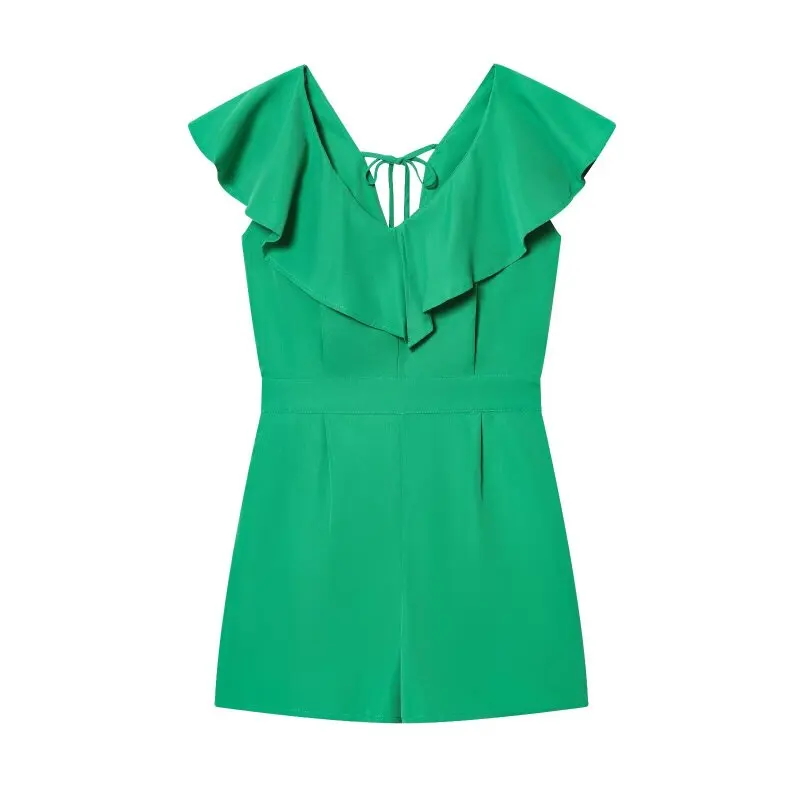 

Women's Summer Rompers Ruffle Shorts Sleeveless Backless Casual Loose Pocket Beachwear Jumpsuit