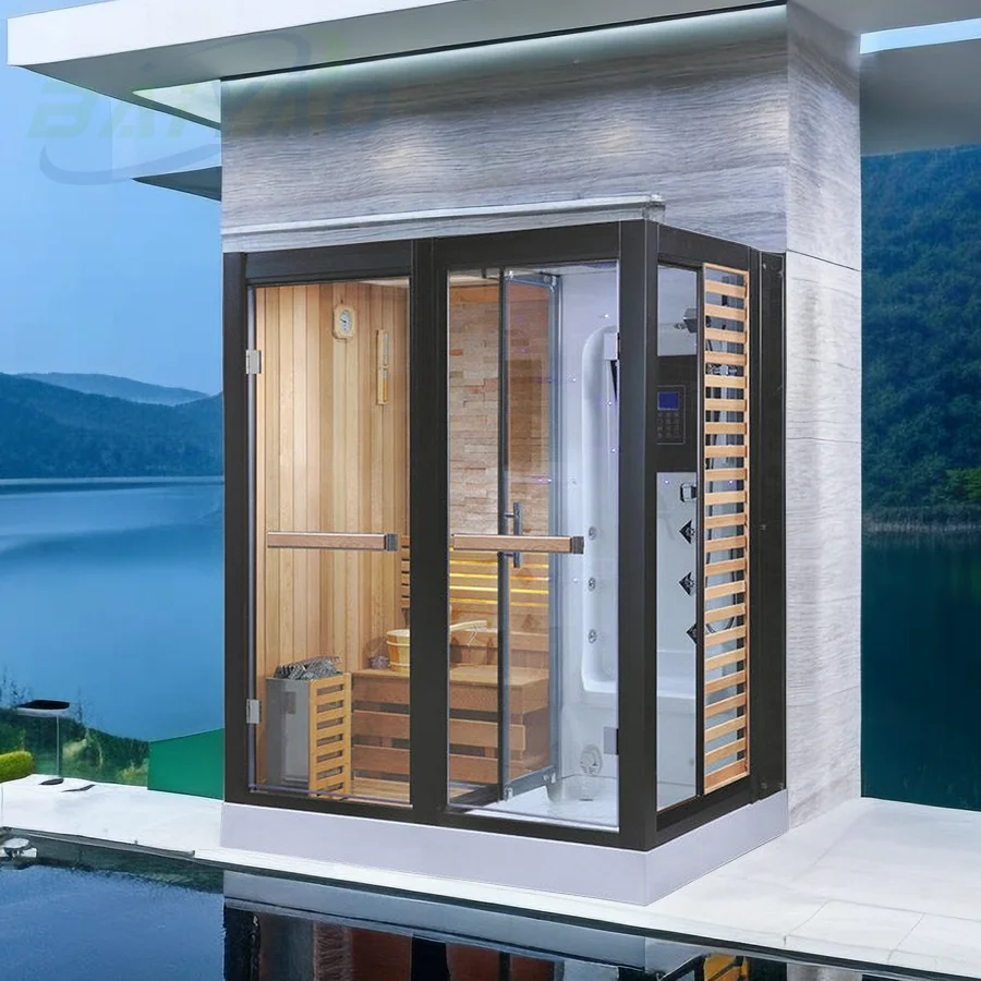 Modern Design Dry/Wet Sauna With Shower And Steam Room, Featuring Advanced Back Massage System