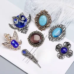 Retro Animal Eagle Brooches for Women Men Oval Crown Crystal Lapel Pins Backpack Jewelry Scarf Buckle Badge Accessories