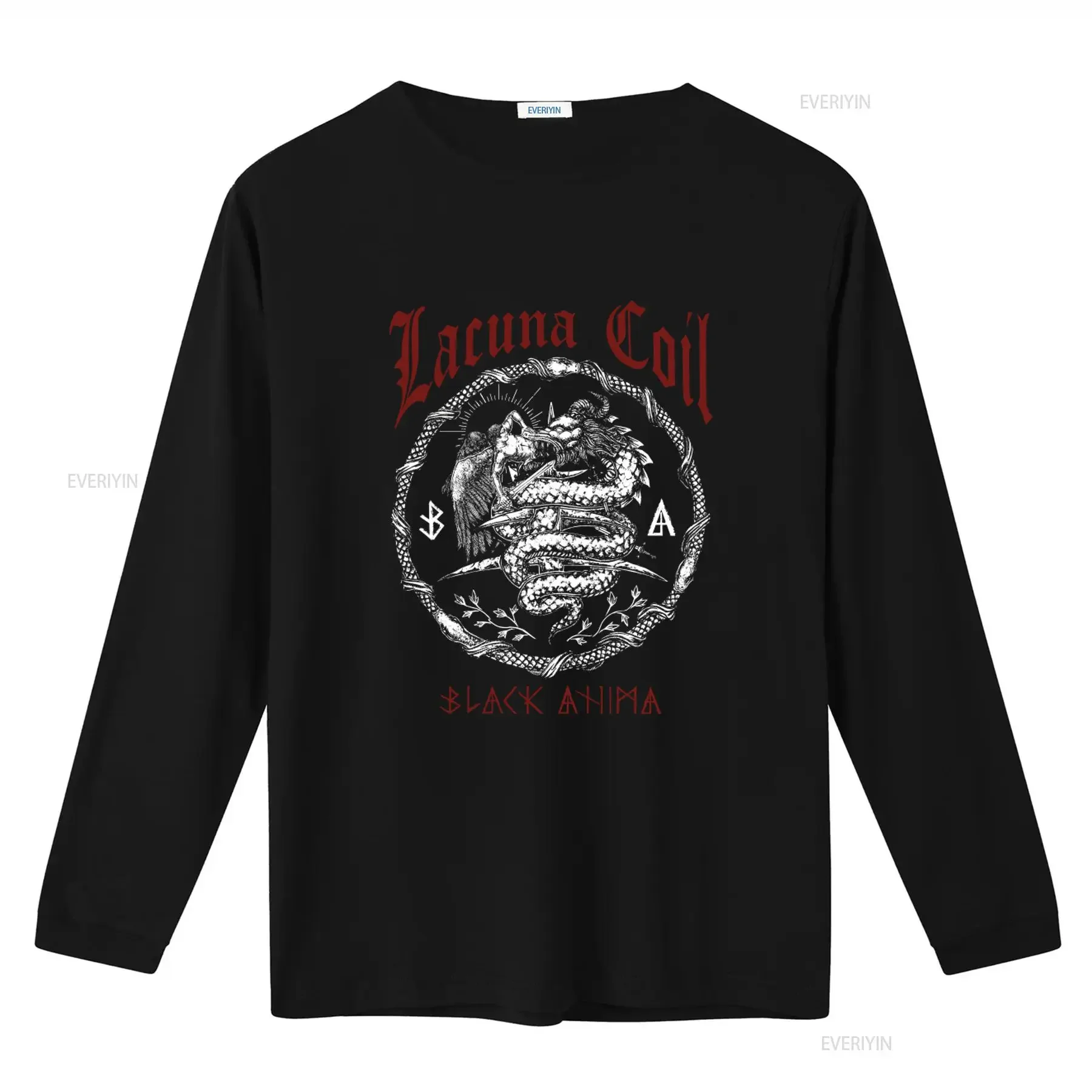 LACUNA COIL Black Anima T Shirt Gothic Rock Band Design with Serpent Angel Artwork vintage Washed Casual streetwear