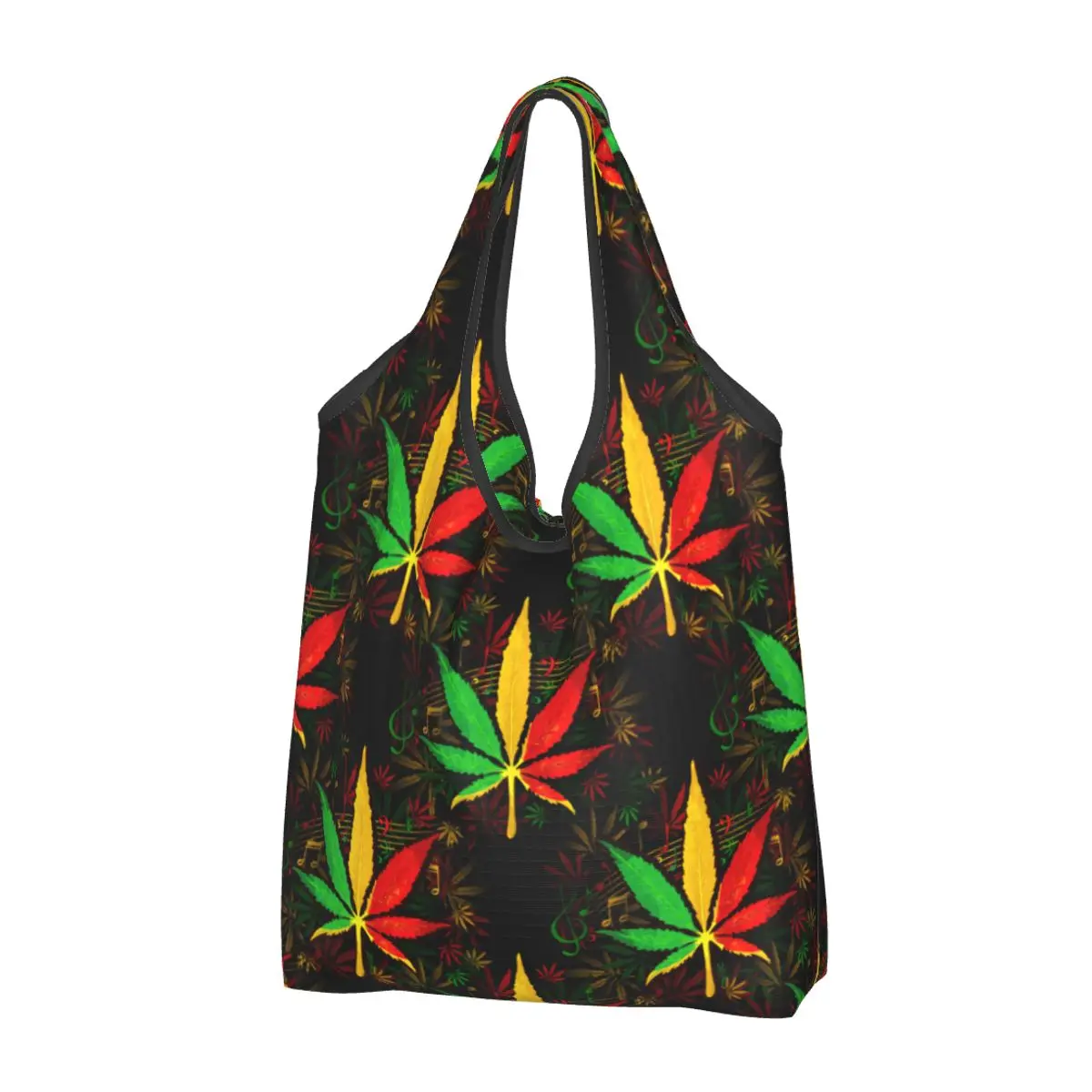 Large Reusable Music Of Jamaica Reggae Grocery Bags Recycle Foldable Shopping Tote Bag Washable Fits in Pocket