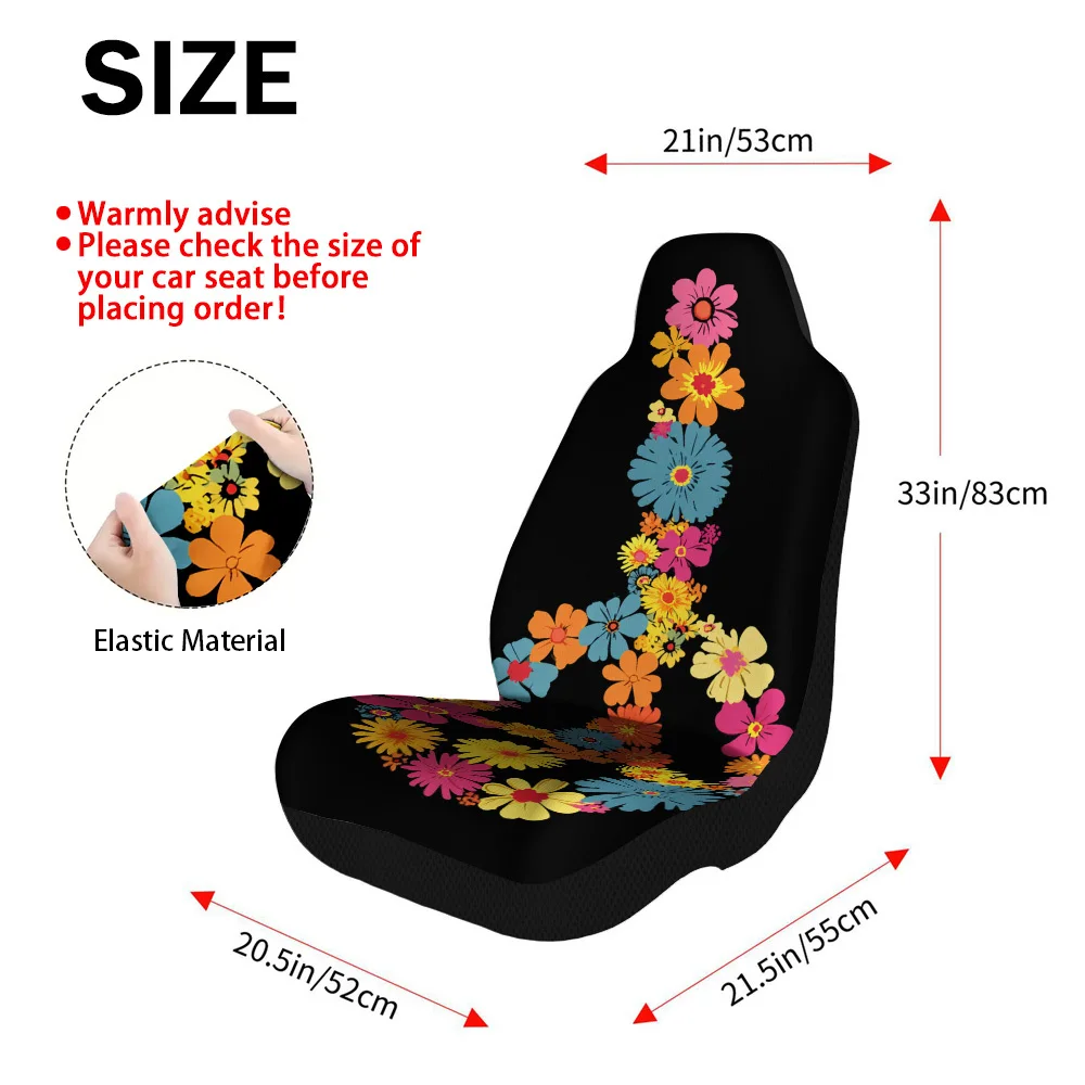 2pcs Flower Peace Symbol Themed Car Seat Cover Set – Full Set For 2 Front Seats, Universal Fit, Durable Design, High-Quality Pro
