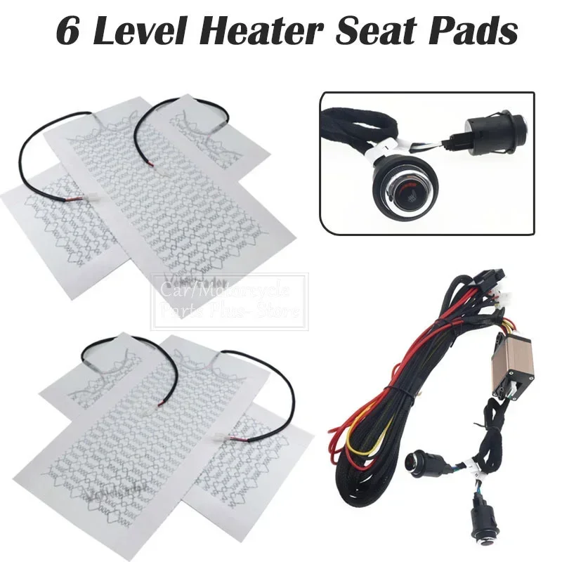 12V Universal 2 Seats 4 Pads 6 Level Round Switch 12V Carbon Fiber Car Heated Heating Heater Seat Pads Winter Warmer Seat Covers